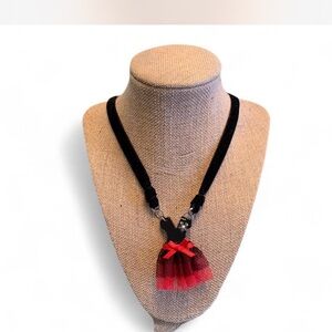 Black and Red Pom-Pom Choker Necklace